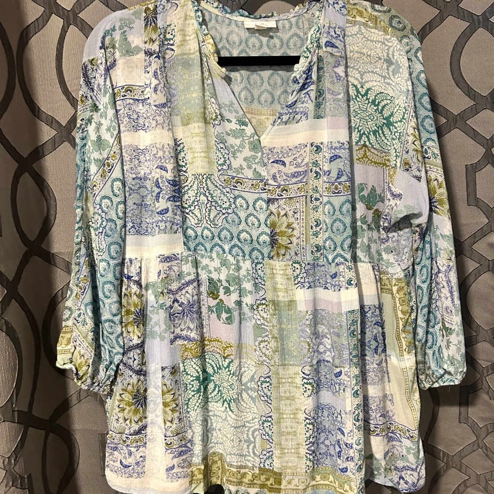 J. Jill Boho Patchwork Blouse - Blue and Green- MP